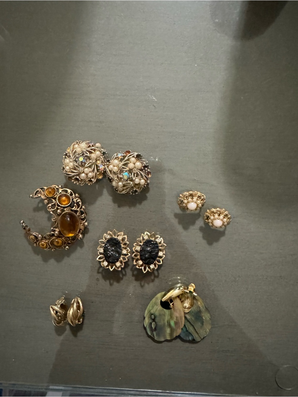 Vintage clip on Assorted Women’s Gold-Tone and Neutral Earrings with pin